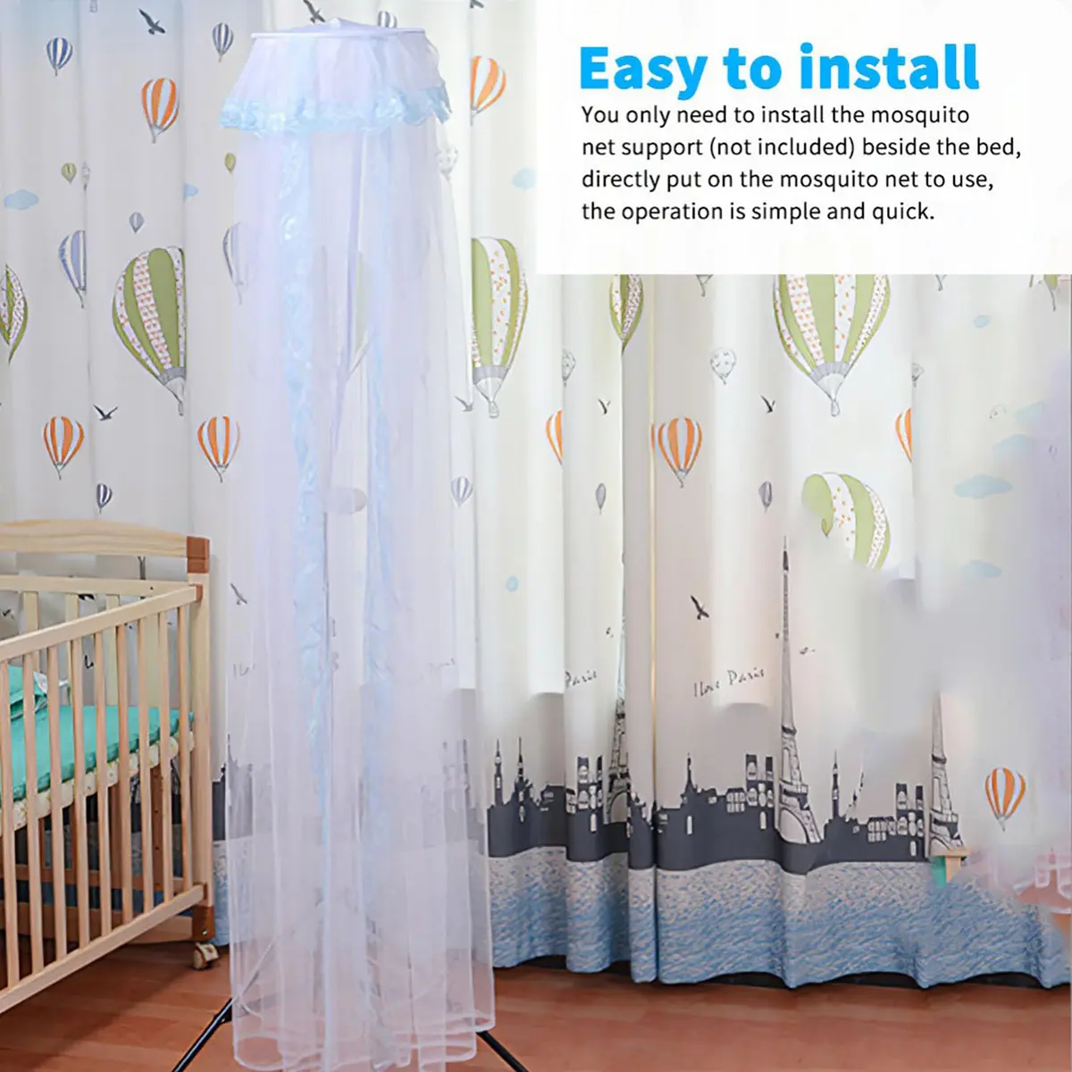 Vawolecy Universal Crib Mosquito Net with Lace Dome Canopy No Stand | Breathable Polyester Mesh, 63in Height x 177in Perimeter - view 7