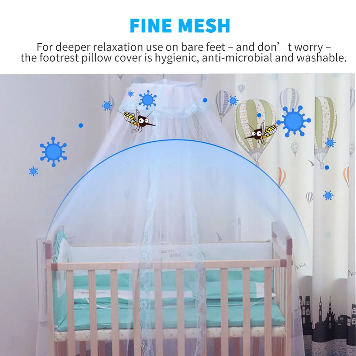 Vawolecy Universal Crib Mosquito Net with Lace Dome Canopy No Stand | Breathable Polyester Mesh, 63in Height x 177in Perimeter - view 8