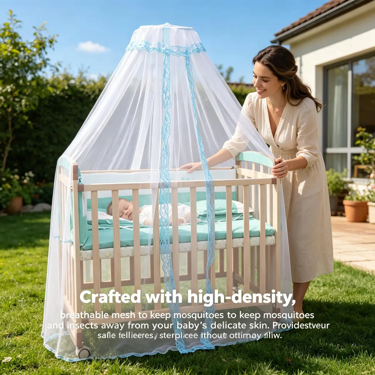 Vawolecy Universal Crib Mosquito Net with Lace Dome Canopy No Stand | Breathable Polyester Mesh, 63in Height x 177in Perimeter - view 2
