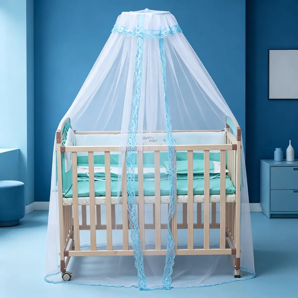 Vawolecy Universal Crib Mosquito Net with Lace Dome Canopy No Stand | Breathable Polyester Mesh, 63in Height x 177in Perimeter - view 4