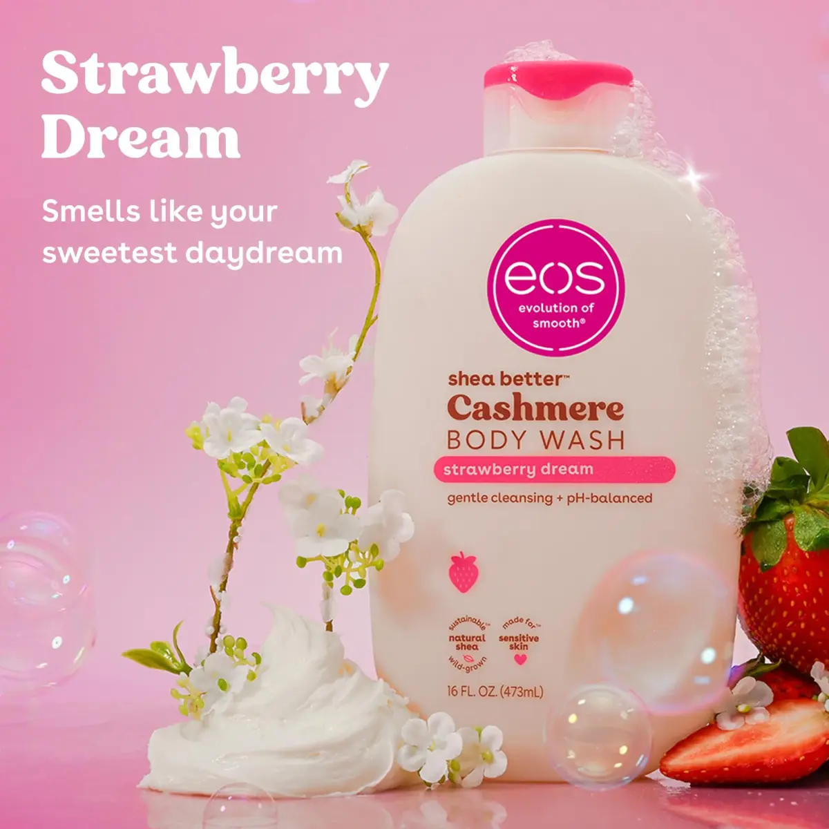eos Cashmere Body Wash – Strawberry Dreams, Moisturizing Gel Formula 473ml (16 fl oz) | Gentle & Hydrating for Sensitive Skin - view 2