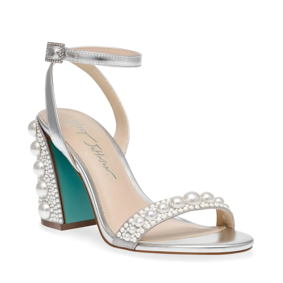 Betsey Johnson Lexi Silver Heeled Sandal 7 | Embellished Block Heel for Evening Wear - view 7