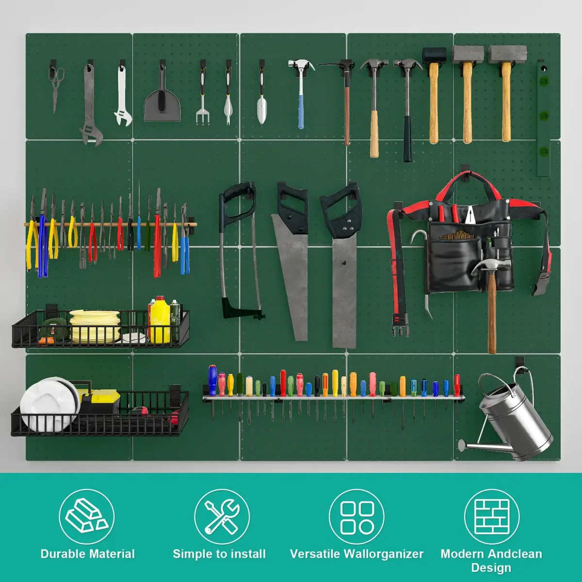 Hogurity Heavy Duty Metal Pegboard Panels with Hooks - 4 Pack 12"x12" | 24"x24" Display Area - view 3