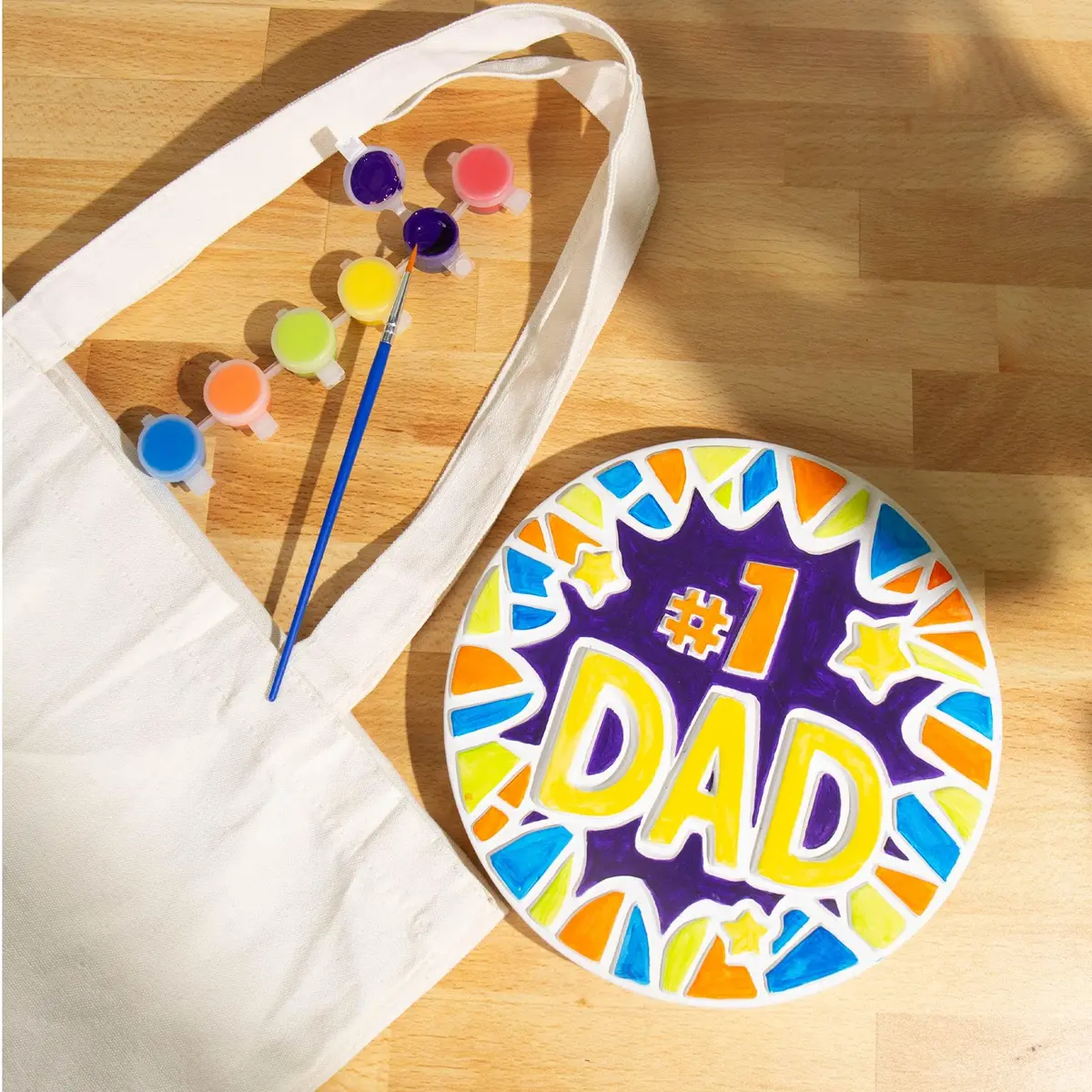 Creative Roots Paint Your Own #1 Dad Stepping Stone Kit | 7 inch Ceramic, 6 Acrylic Paints & Brush - view 4