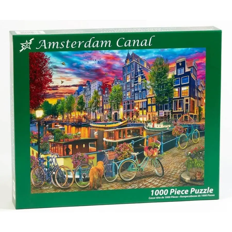 Vermont Christmas Company Amsterdam Canal Jigsaw Puzzle 1000 Piece | Large Interlocking & Randomly Shaped Pieces - view 2