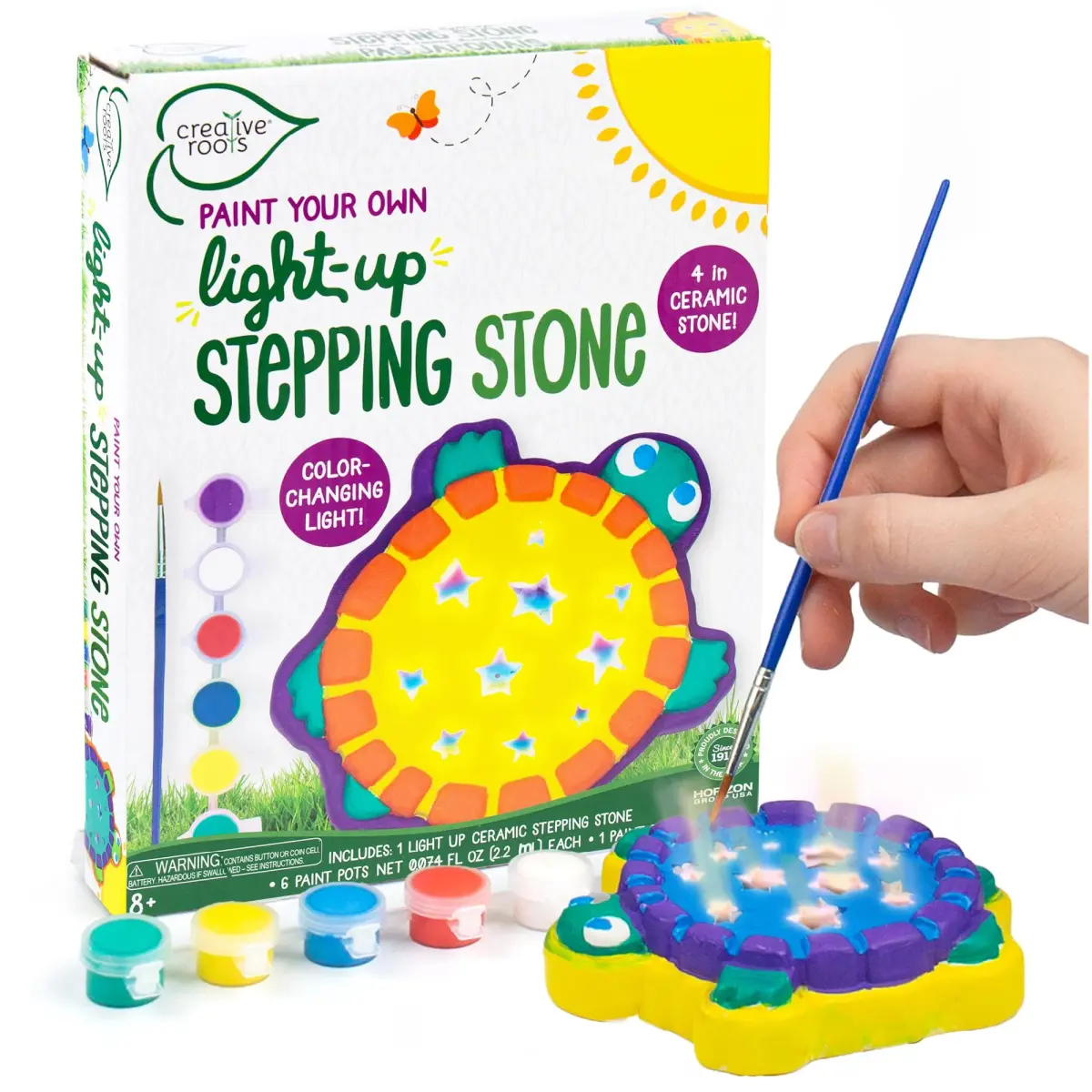 Creative Roots Mini Light Up Turtle Stepping Stone Craft Kit 11.4 cm (3.9 in.) | Color-Changing LED & Acrylic Paints - main product image