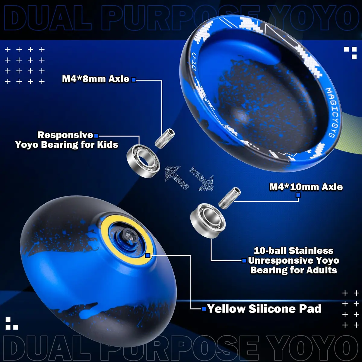 MAGICYOYO V10 Finger Spin Yoyo Black Blue | Responsive & Unresponsive Dual Purpose Metal Yoyo - view 4