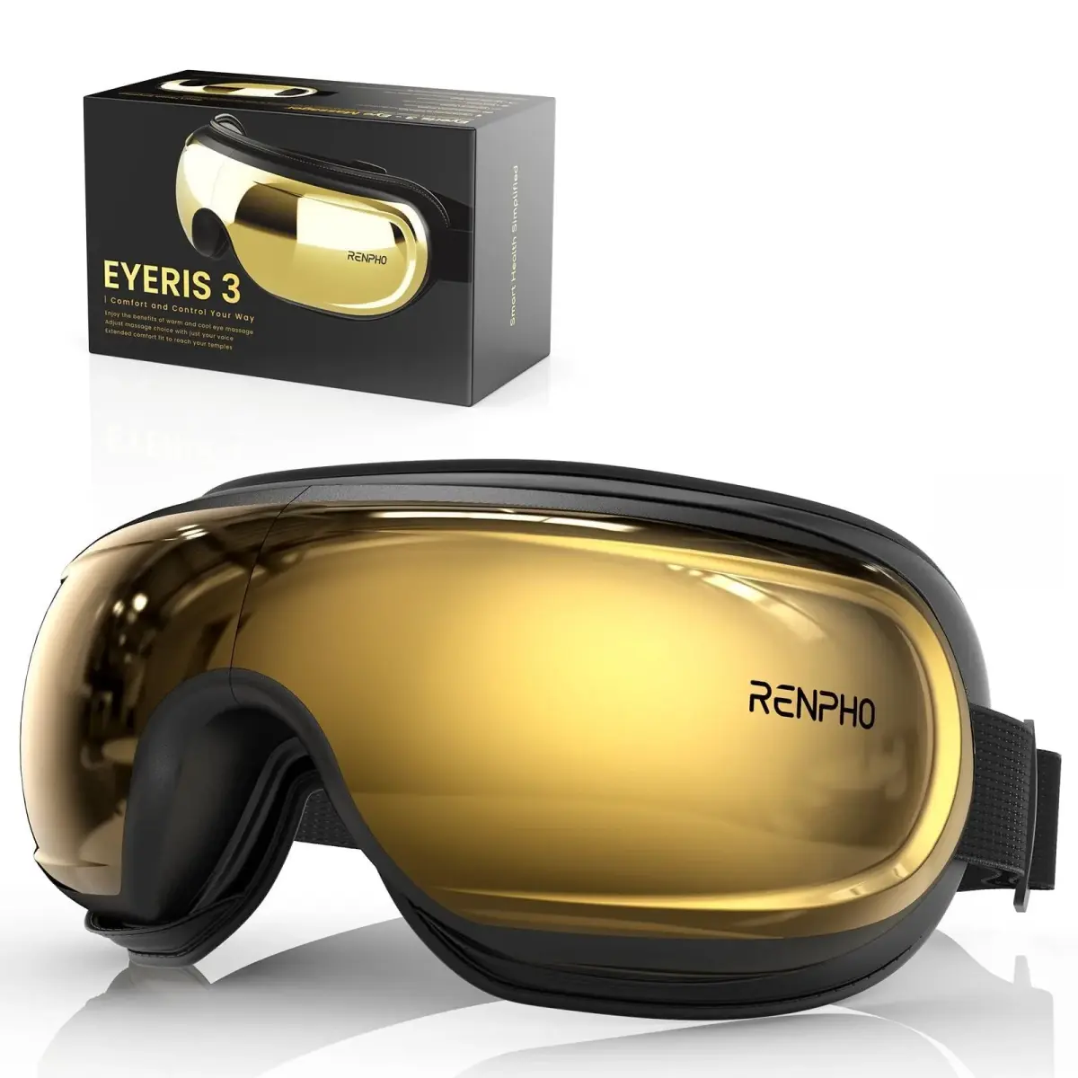 RENPHO Eyeris 3 Eye Massager with Heat & Cooling, Voice Control, 3 Compression Modes, 3 Pressure Levels, Bluetooth, Gold | 1500mAh Battery - main product image