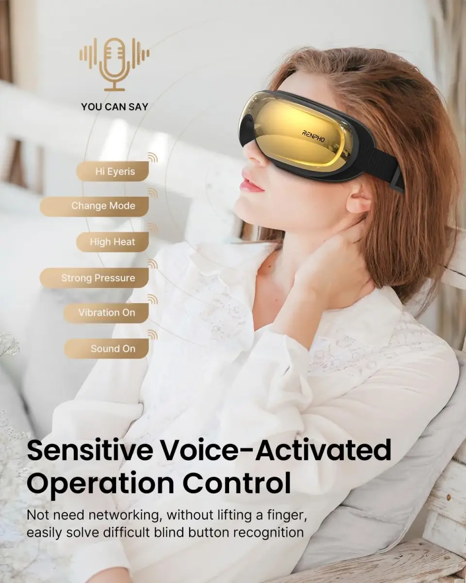 RENPHO Eyeris 3 Eye Massager with Heat & Cooling, Voice Control, 3 Compression Modes, 3 Pressure Levels, Bluetooth, Gold | 1500mAh Battery - view 3