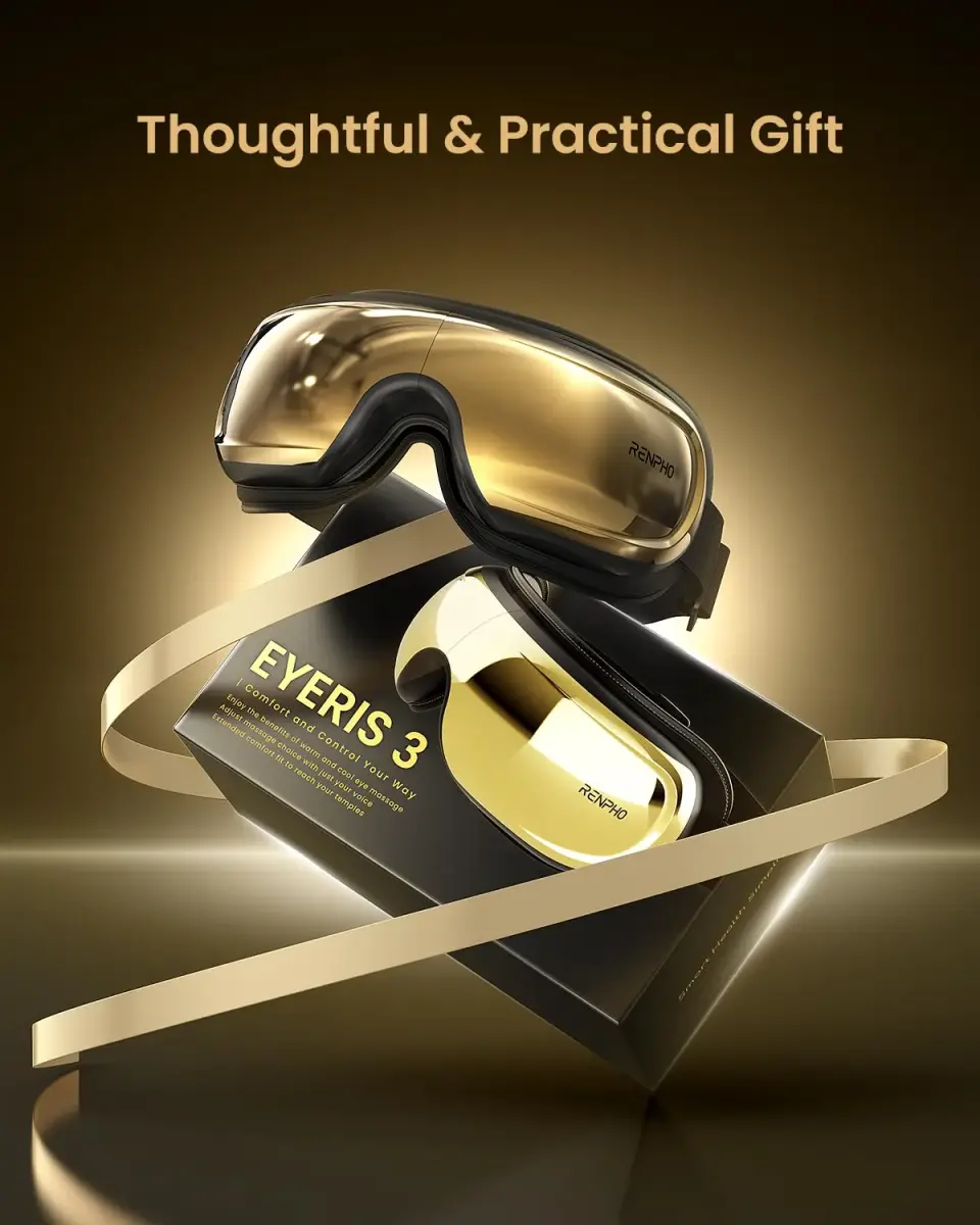 RENPHO Eyeris 3 Eye Massager with Heat & Cooling, Voice Control, 3 Compression Modes, 3 Pressure Levels, Bluetooth, Gold | 1500mAh Battery - view 4