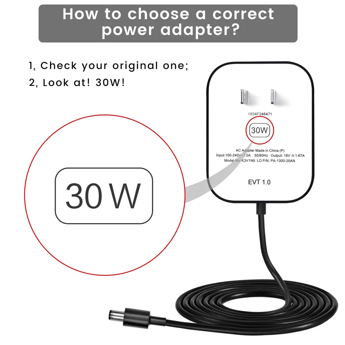 weishan 30W Power Cord Adapter for Echo Show 8 3rd, Show 10, 15, 21 & Echo 4th Gen | 1.5m Black, 18V, 30W - view 2