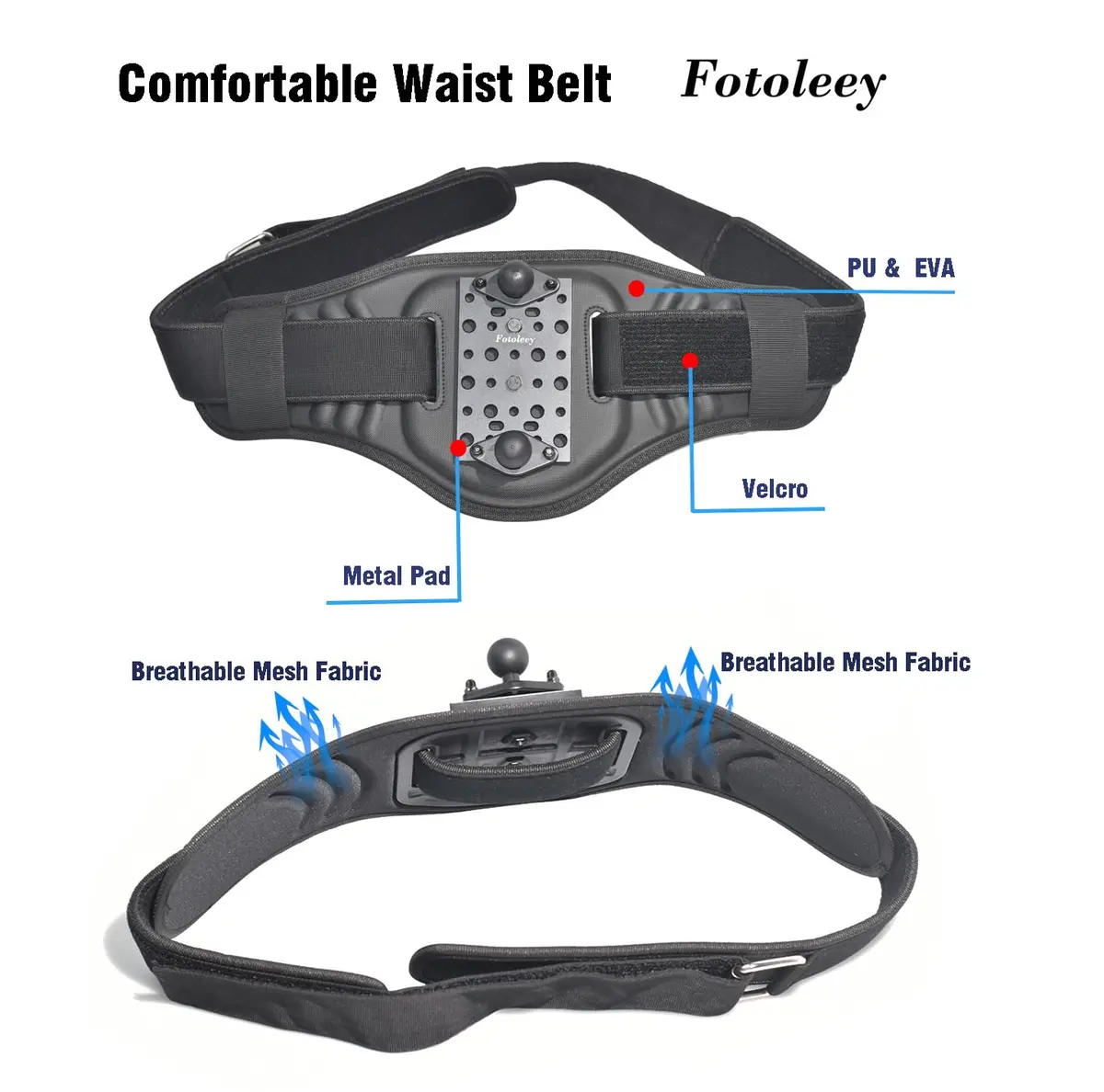 Fotoleey Back Bar Waist Strap Mount for Insta360 X6/X5/X4/X3, GoPro & DJI | Adjustable, Vibration Dampening, 360° Rotation - view 6