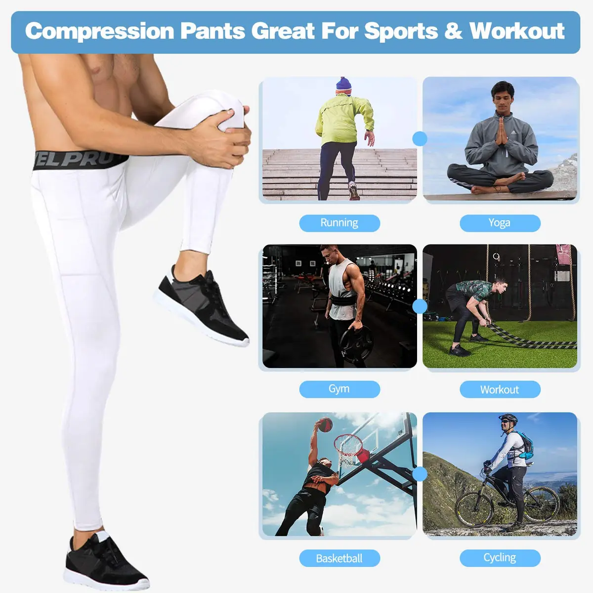 SPVISE White Men's Compression Pants Workout Leggings Sports Tights Performance Athletic Running Base Layer Underwear Long | Breathable, Moisture-Wicking & Flexible - view 6