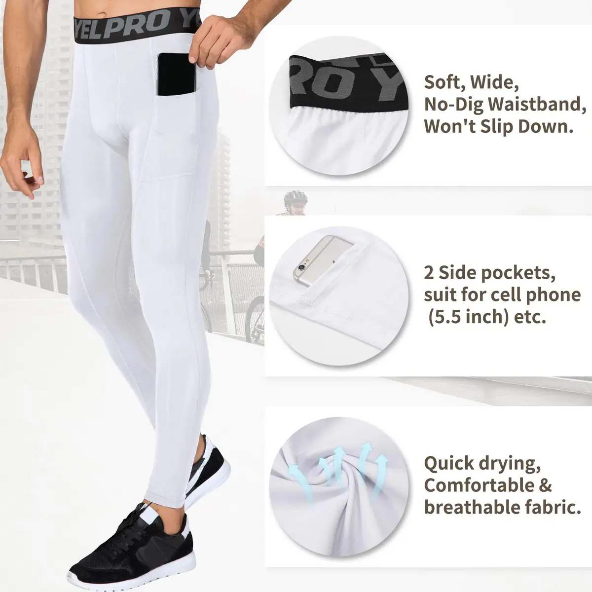 SPVISE White Men's Compression Pants Workout Leggings Sports Tights Performance Athletic Running Base Layer Underwear Long | Breathable, Moisture-Wicking & Flexible - view 3