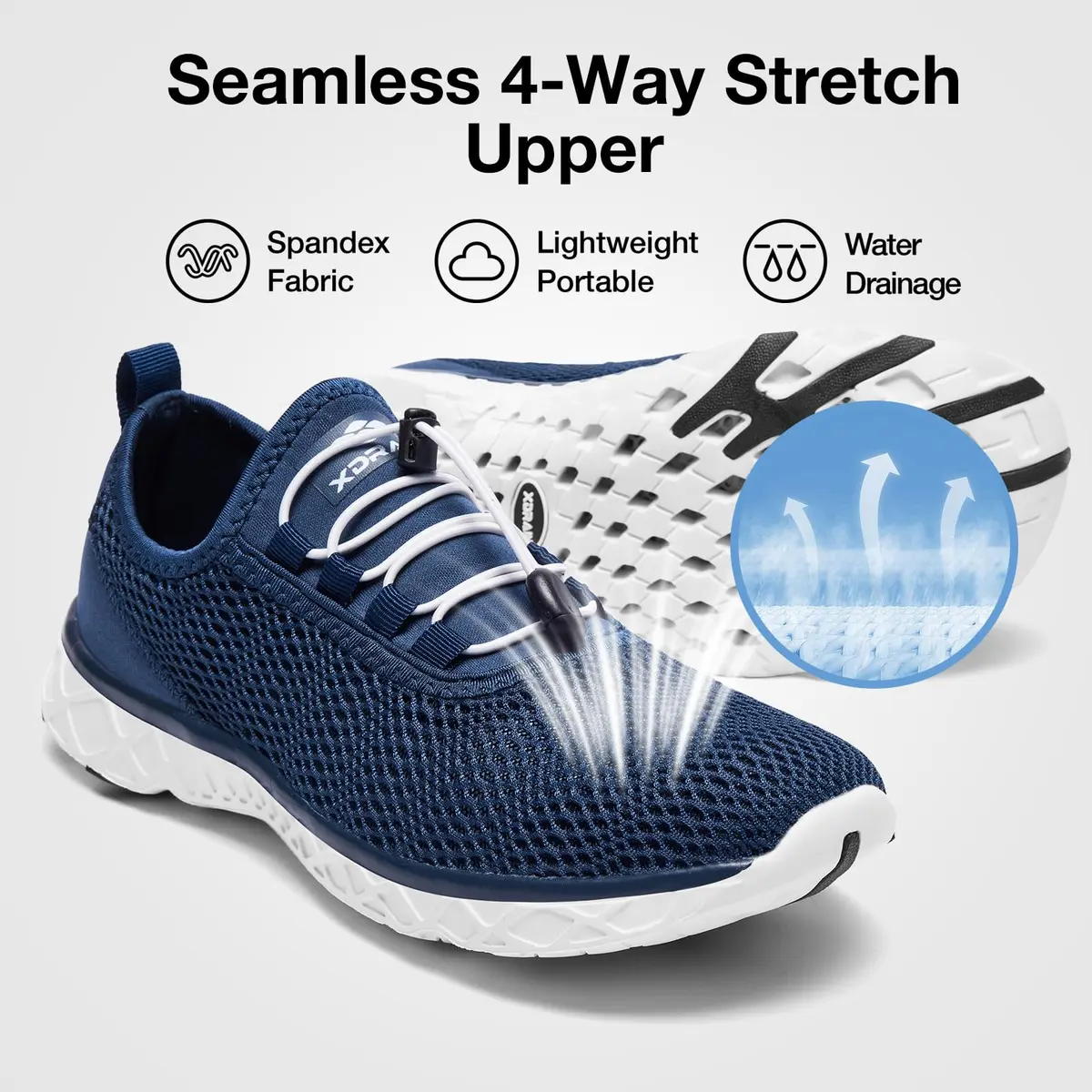 ALEADER Xdrain Water Shoes for Men, Quick-Dry Beach Aqua Hiking Pool Swim Shoes, Water Sneakers Navy Size 8.5 (268 ml) - view 2