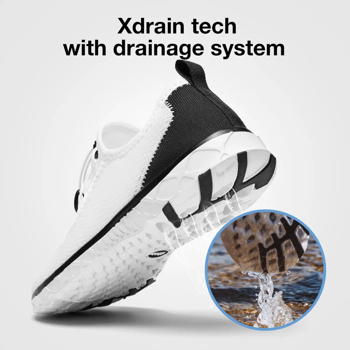 ALEADER Mens Xdrain Water Shoes, White/Black Size 8.5 (26.0cm) | Quick-Dry Beach Aqua Hiking Pool Swim Sneakers - view 3