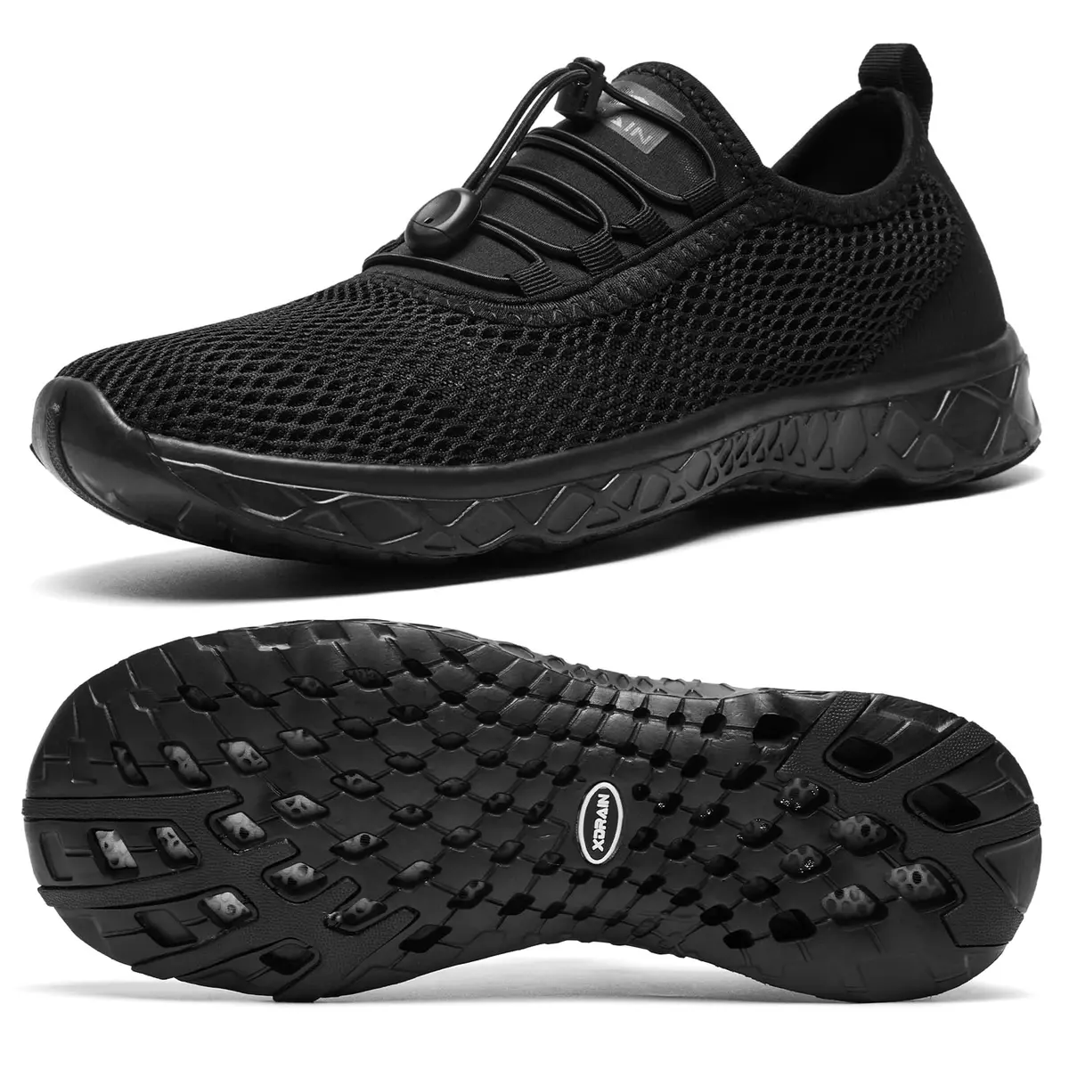 ALEADER Stylish Aqua Water Shoes Men, All Black Size 10 (25.4cm / 10 US) | Quick-Dry Xdrain Water Sneakers for Beach & Pool - main product image