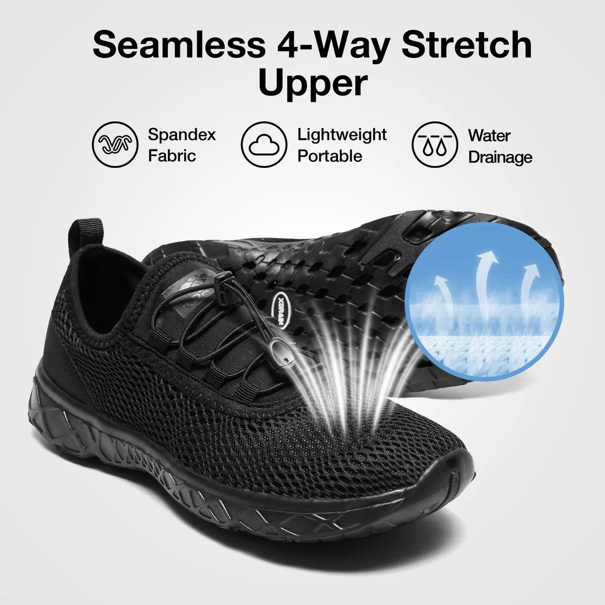 ALEADER Stylish Aqua Water Shoes Men, All Black Size 10 (25.4cm / 10 US) | Quick-Dry Xdrain Water Sneakers for Beach & Pool - view 2