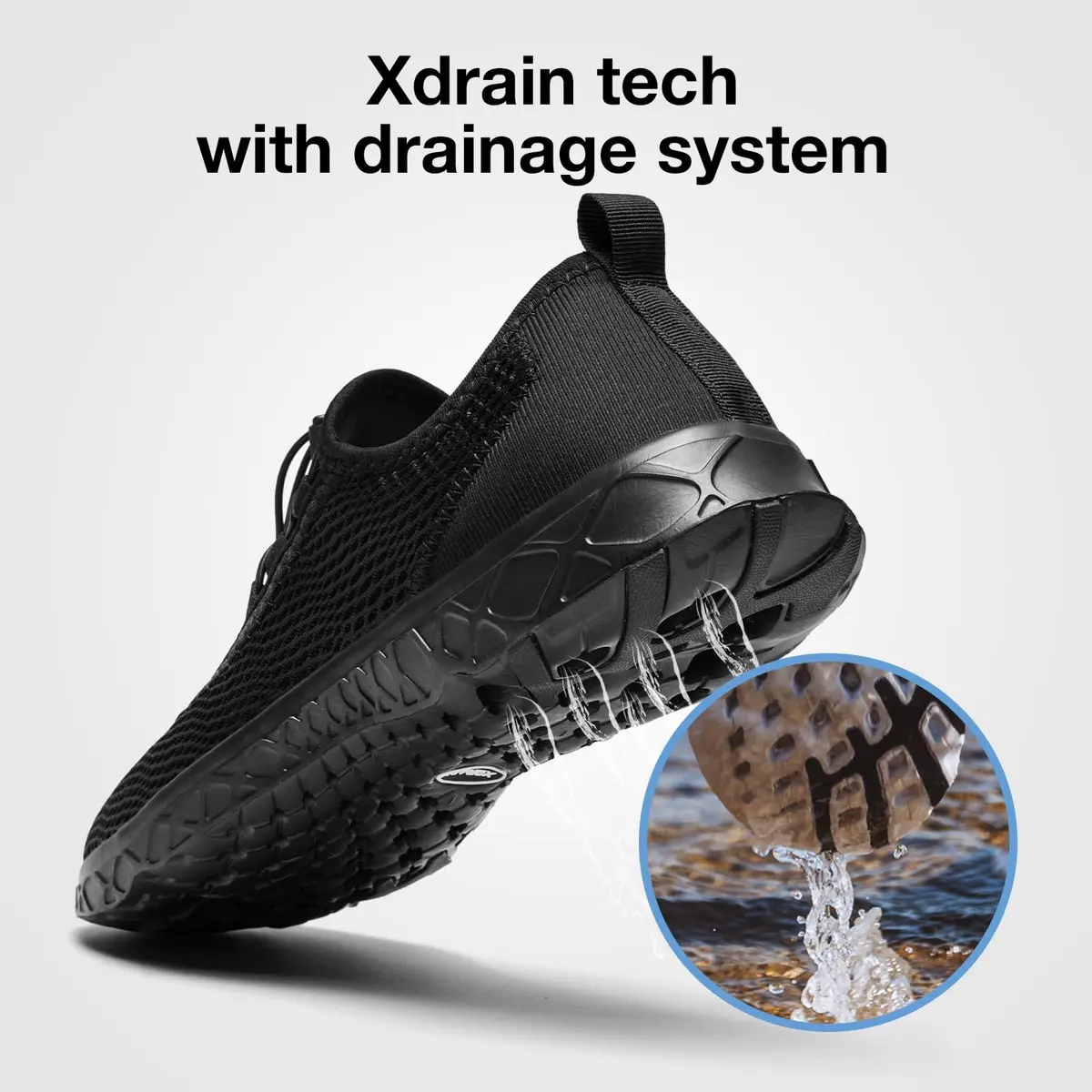 ALEADER Stylish Aqua Water Shoes Men, All Black Size 10 (25.4cm / 10 US) | Quick-Dry Xdrain Water Sneakers for Beach & Pool - view 3