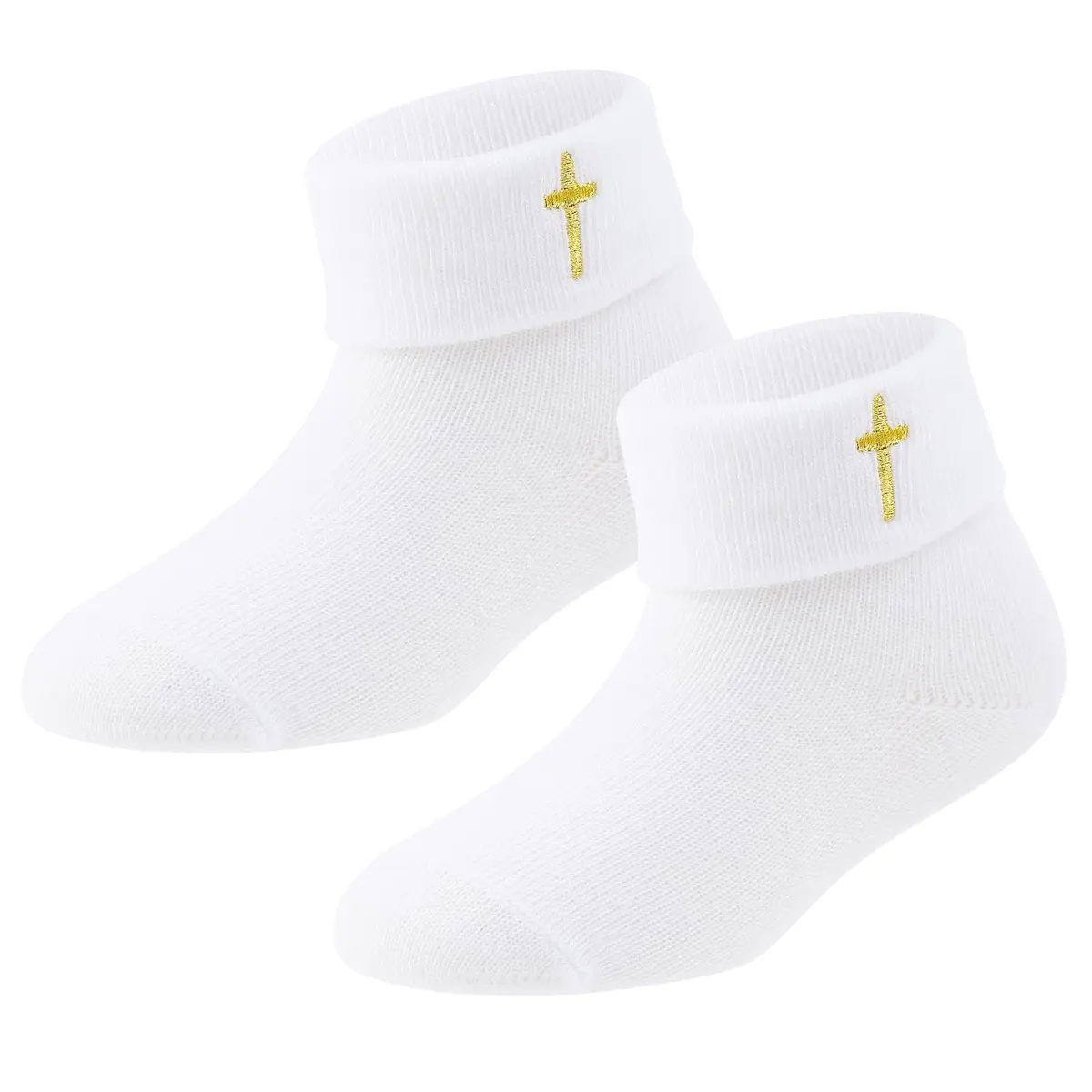 KESICI Newborn Baptism Socks Infant Ankle Crew Socks White Turn cuff Christening Cotton Socks for Baby Boys Girls,0-12 Months | Elegant & Soft - main product image