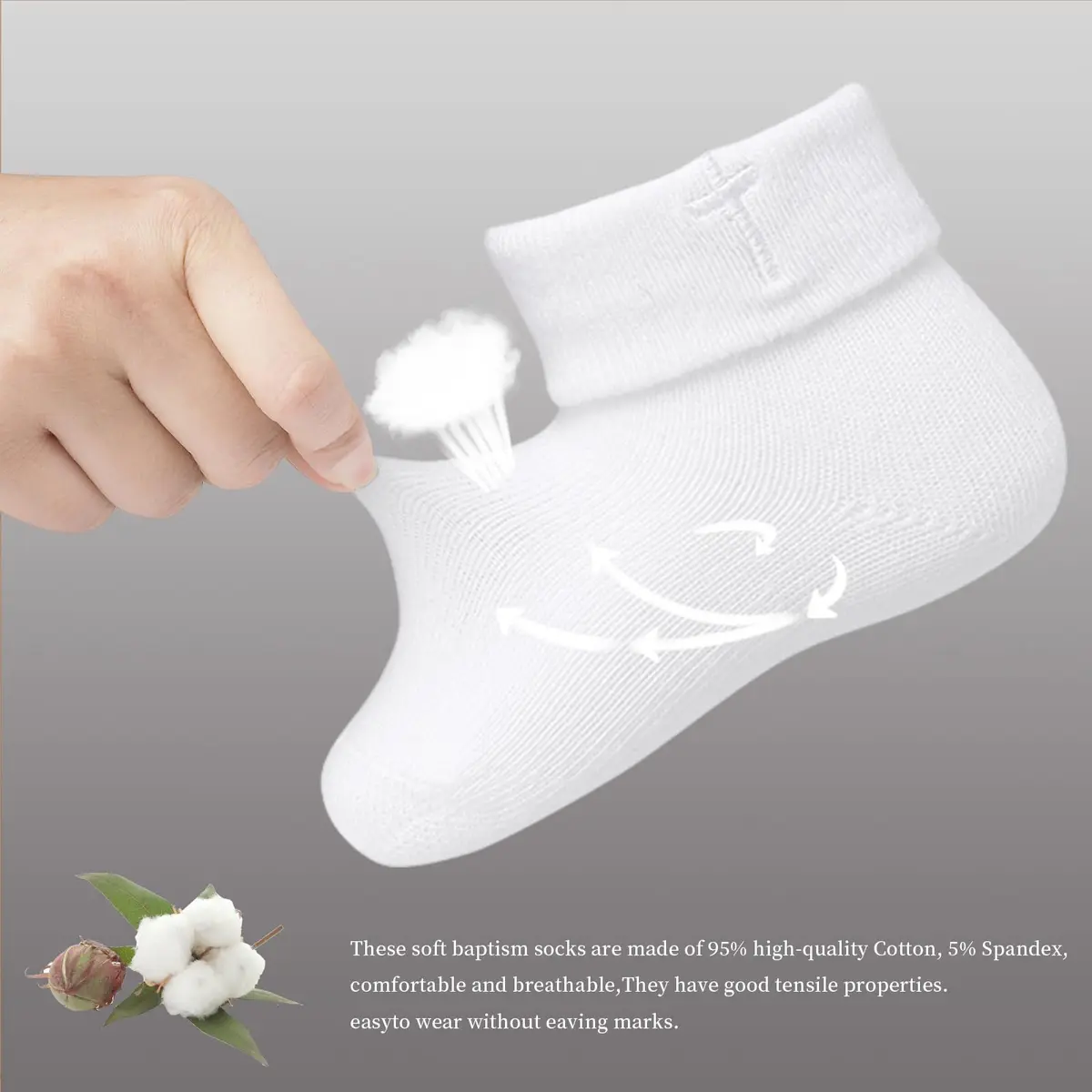 KESICI Newborn Baptism Socks Infant Ankle Crew Socks White Turn cuff Christening Cotton Socks for Baby Boys Girls,0-12 Months | Elegant & Soft - view 6