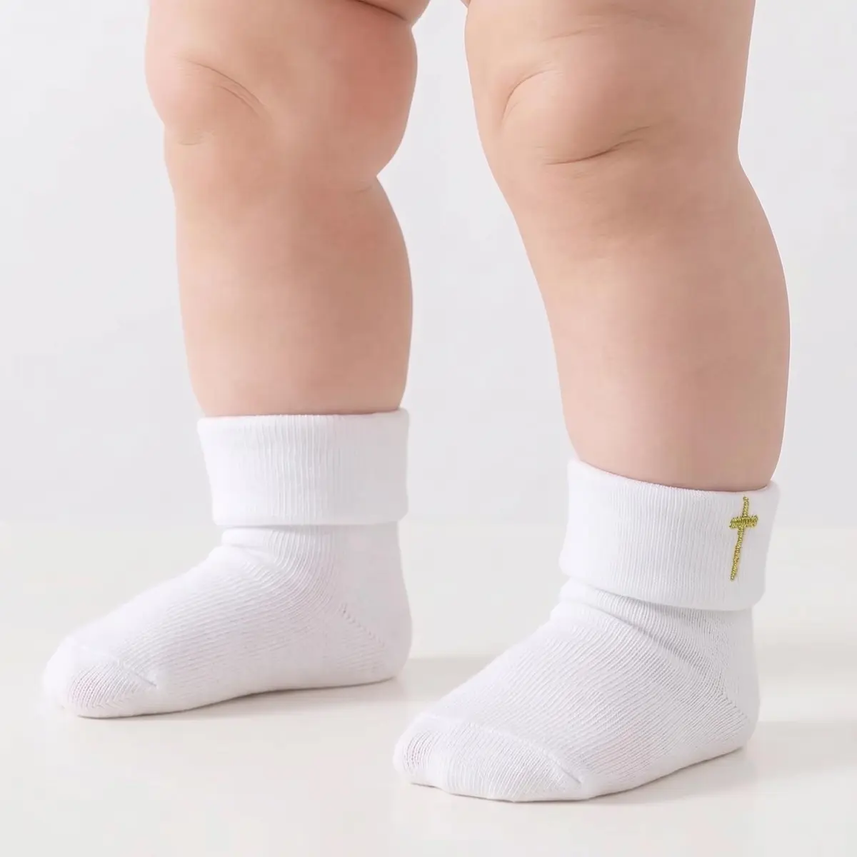 KESICI Newborn Baptism Socks Infant Ankle Crew Socks White Turn cuff Christening Cotton Socks for Baby Boys Girls,0-12 Months | Elegant & Soft - view 2