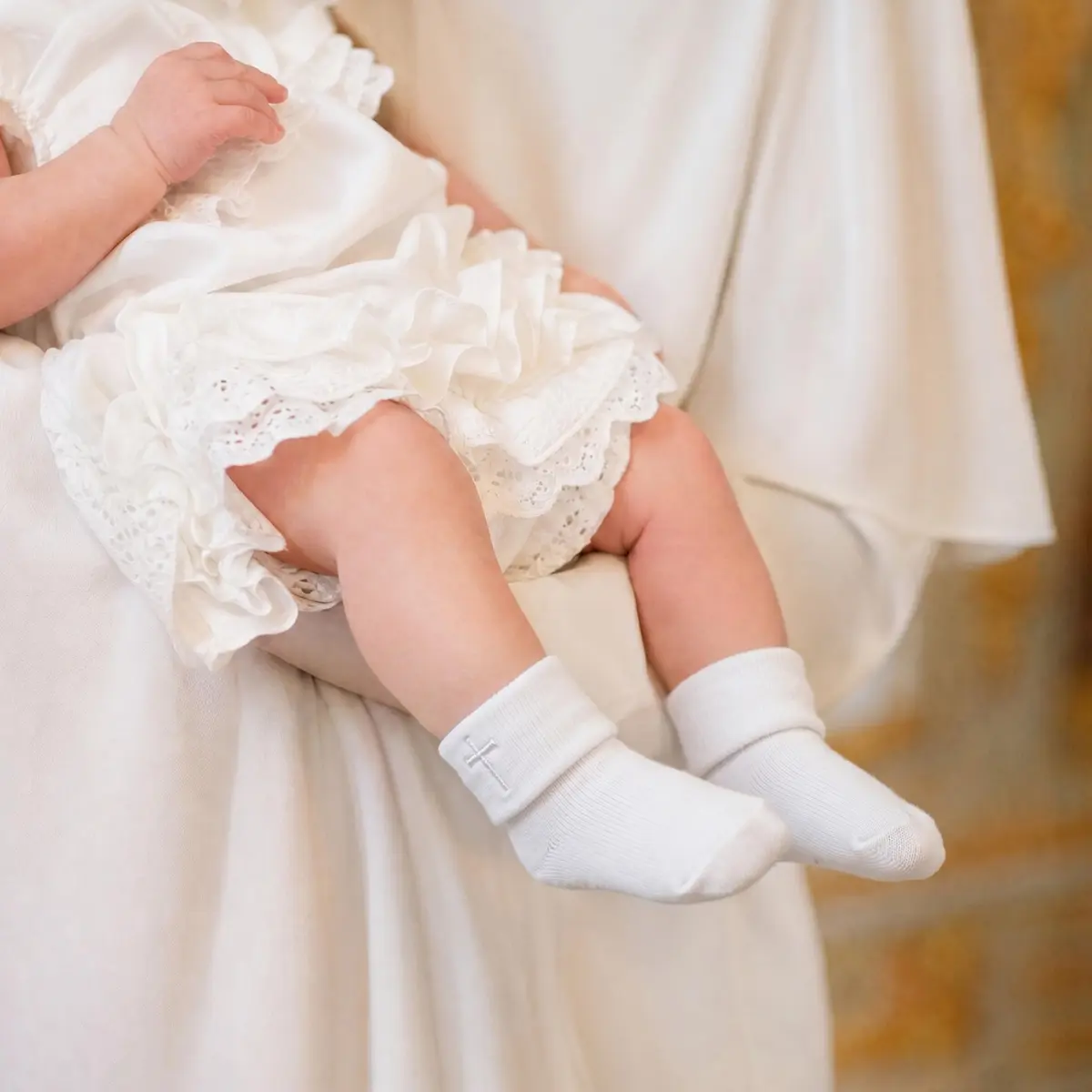 KESICI Newborn Baptism Socks Infant Ankle Crew Socks White Turn cuff Christening Cotton Socks for Baby Boys Girls,0-12 Months | Elegant & Soft - view 3