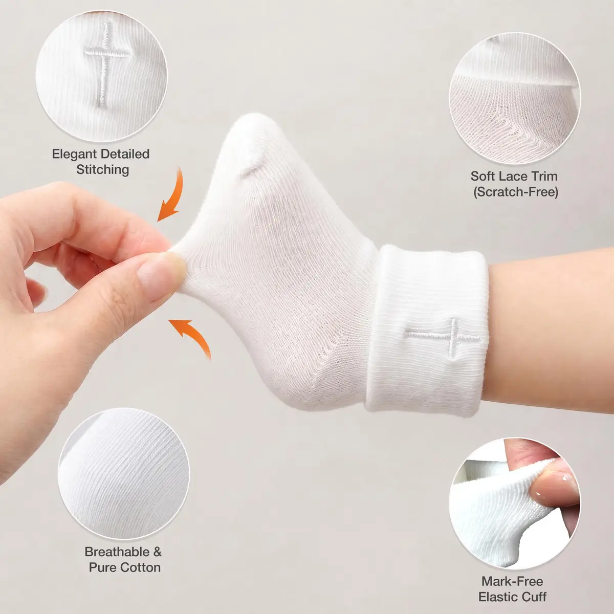 KESICI Newborn Baptism Socks Infant Ankle Crew Socks White Turn cuff Christening Cotton Socks for Baby Boys Girls,0-12 Months | Elegant & Soft - view 4