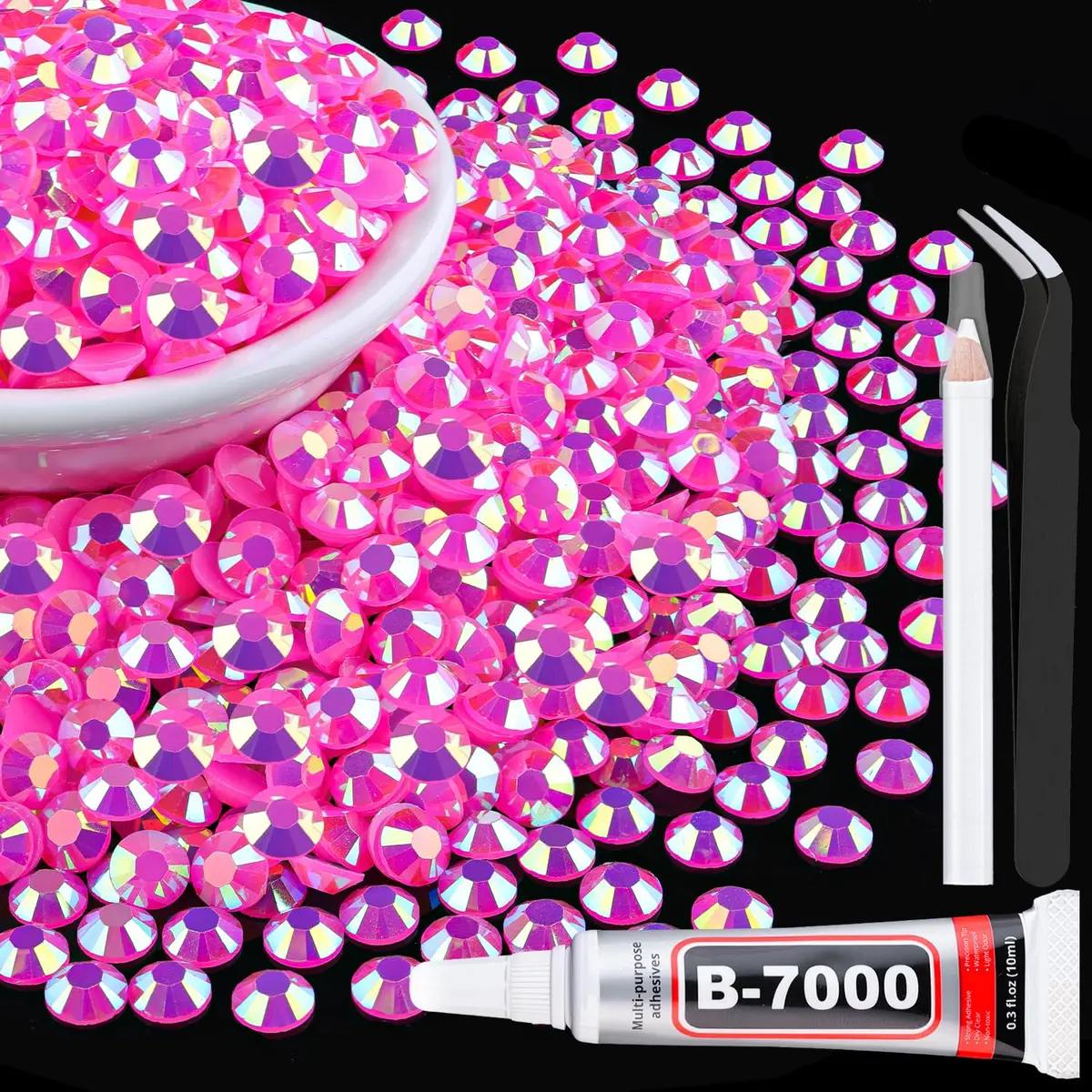 TINKRSTUFF 3000pcs 5mm Resin Jelly Rhinestones | Hot Pink AB Bedazzling Gems for DIY Crafts - main product image