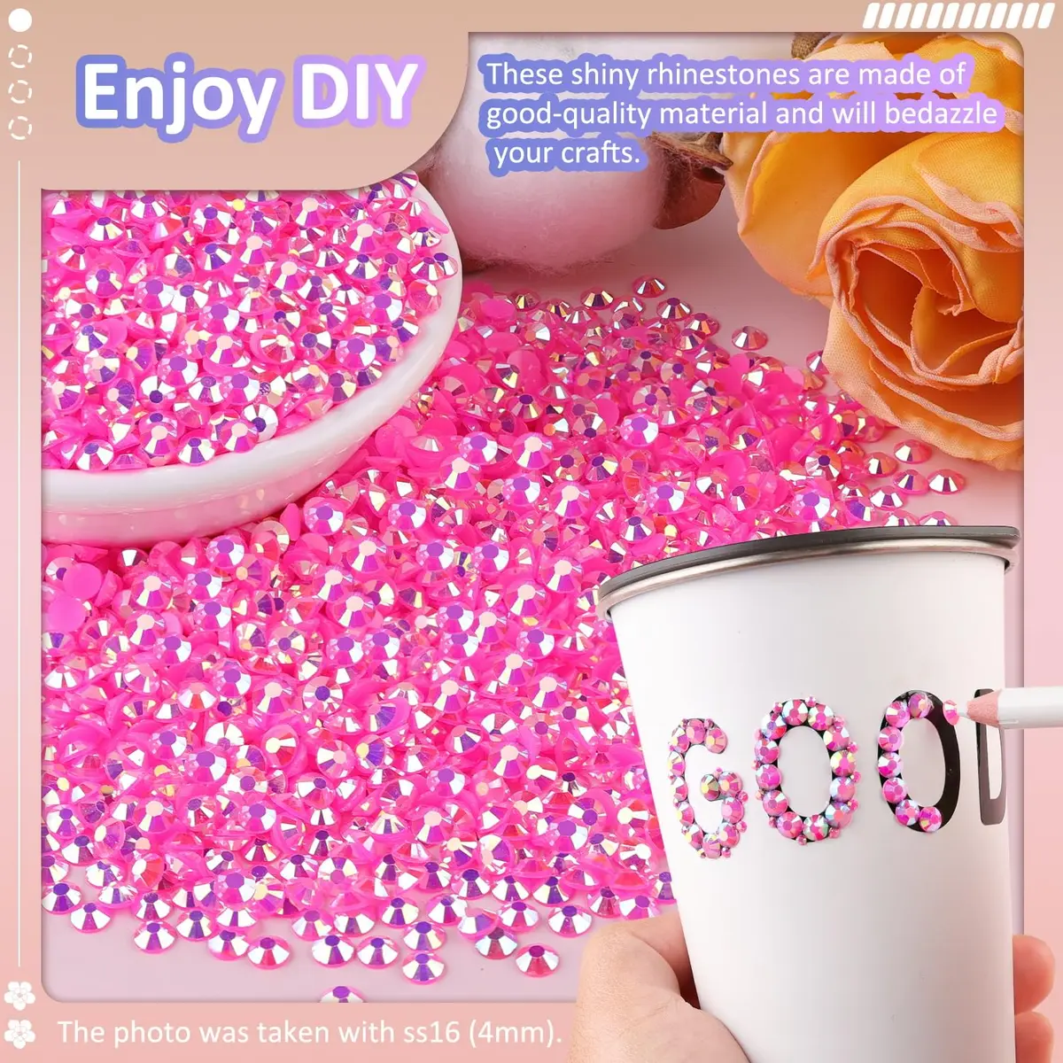 TINKRSTUFF 3000pcs 5mm Resin Jelly Rhinestones | Hot Pink AB Bedazzling Gems for DIY Crafts - view 4