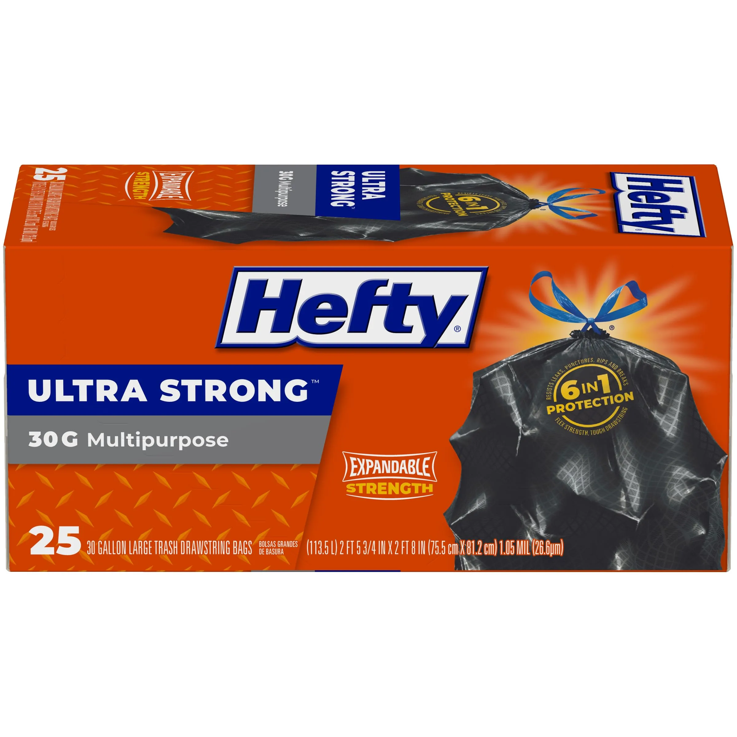 Hefty Ultra Strong 30 Gallon Trash Bags 150 Count | Unscented Odor Control, USA Import - main product image
