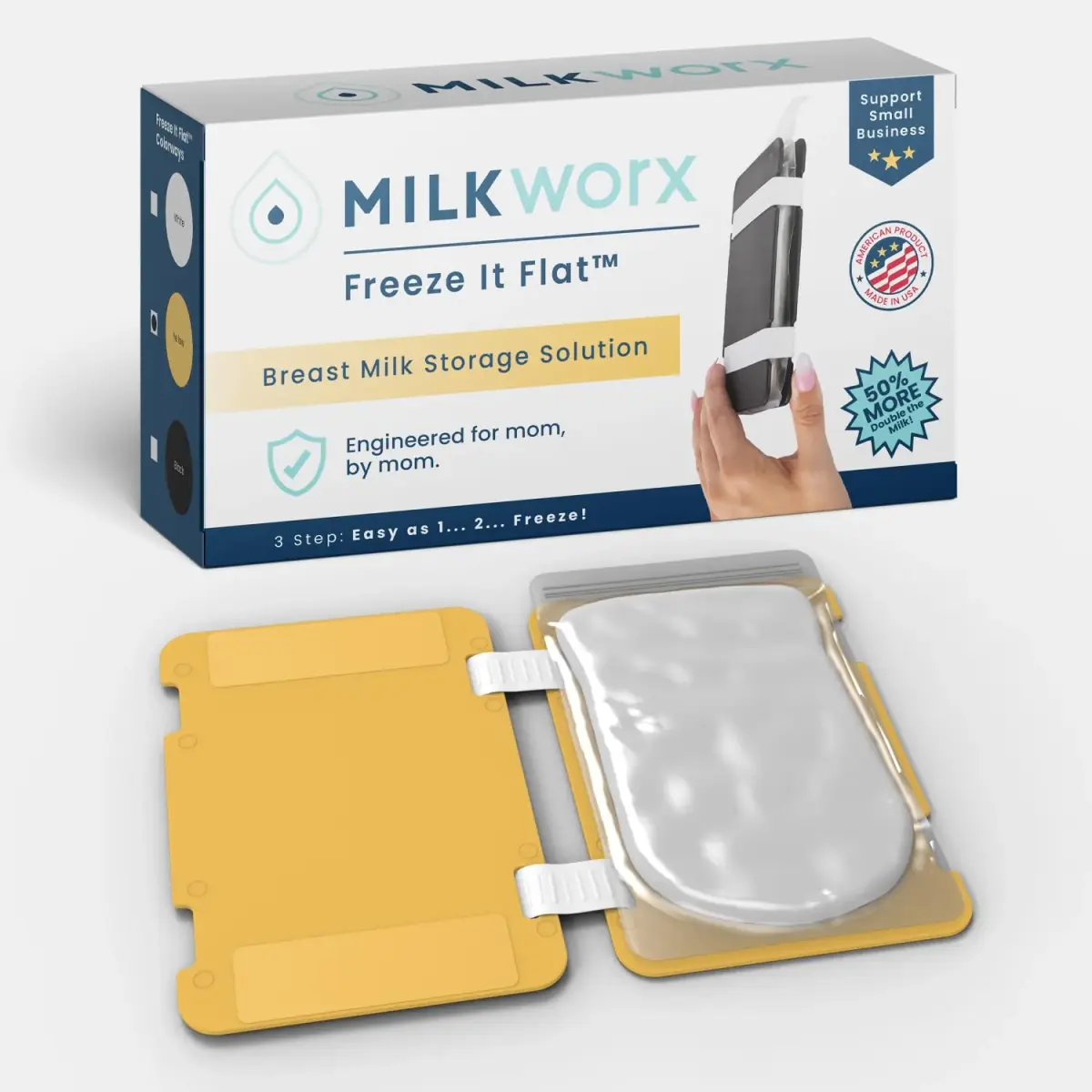 MilkWorx Freeze It Flat Breastmilk Freezer Organizer Yellow Single 1pk | Patented USA-Made for Efficient Freezer Storage - main product image