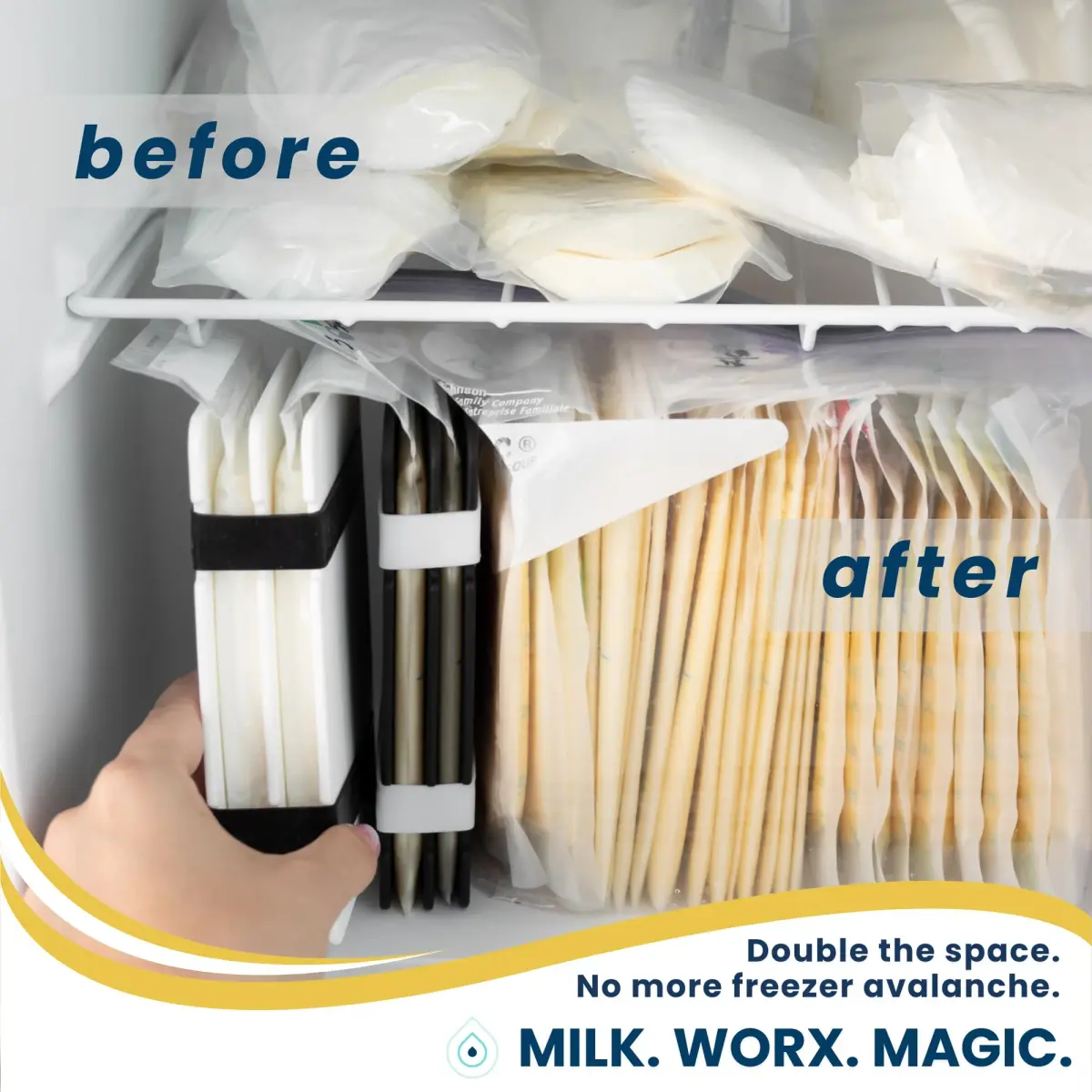 MilkWorx Freeze It Flat Breastmilk Freezer Organizer Yellow Single 1pk | Patented USA-Made for Efficient Freezer Storage - view 2
