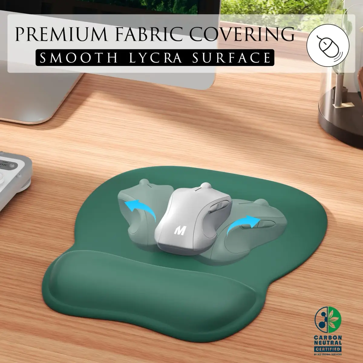 MROCO Ergonomic Mouse Pad with Gel Wrist Rest, 9.4 x 8.1 in (24 x 20.5 cm), Forest Green | Smooth Lycra Surface for Precise Control - view 2