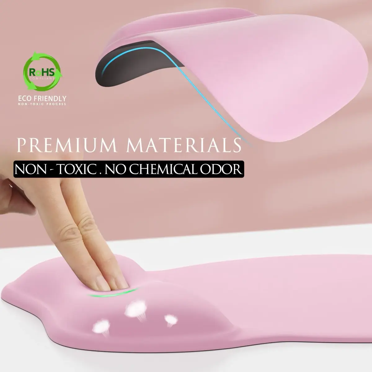MROCO Ergonomic Mouse Pad with Gel Wrist Rest, 21.8 cm (8.6 in) x 24.4 cm (9.6 in), Pale Pink | Smooth Lycra Surface & Non-Slip PU Base - view 3