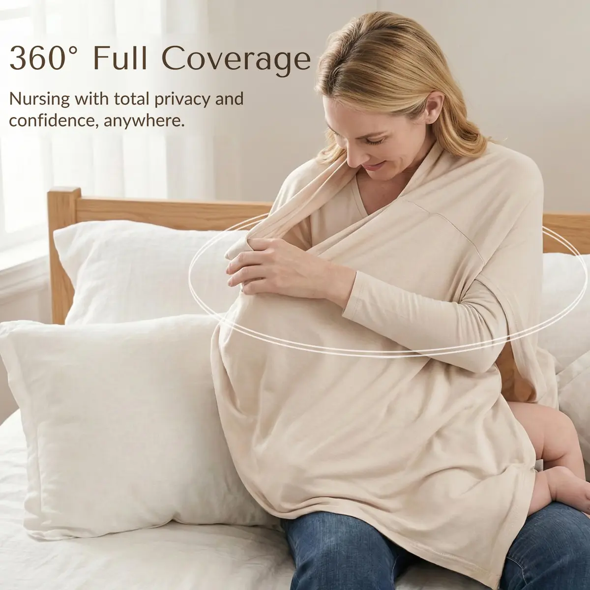 Konssy Rayon Made from Bamboo Nursing Cover Blush Beige | 95% Rayon 5% Spandex Blend | 360° Full Privacy - view 8