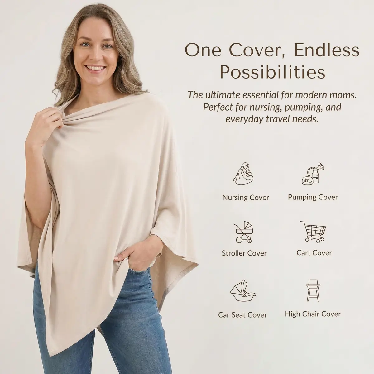 Konssy Rayon Made from Bamboo Nursing Cover Blush Beige | 95% Rayon 5% Spandex Blend | 360° Full Privacy - view 2