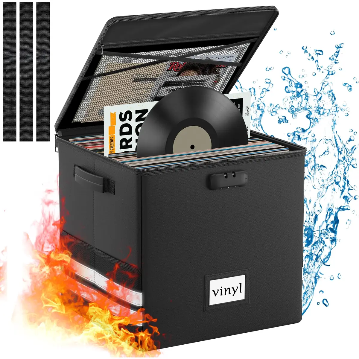 onvvippiv Large Vinyl Record Storage Box Fireproof Waterproof with Lock | 13"x13"x13" | Holds 100+ Records - main product image