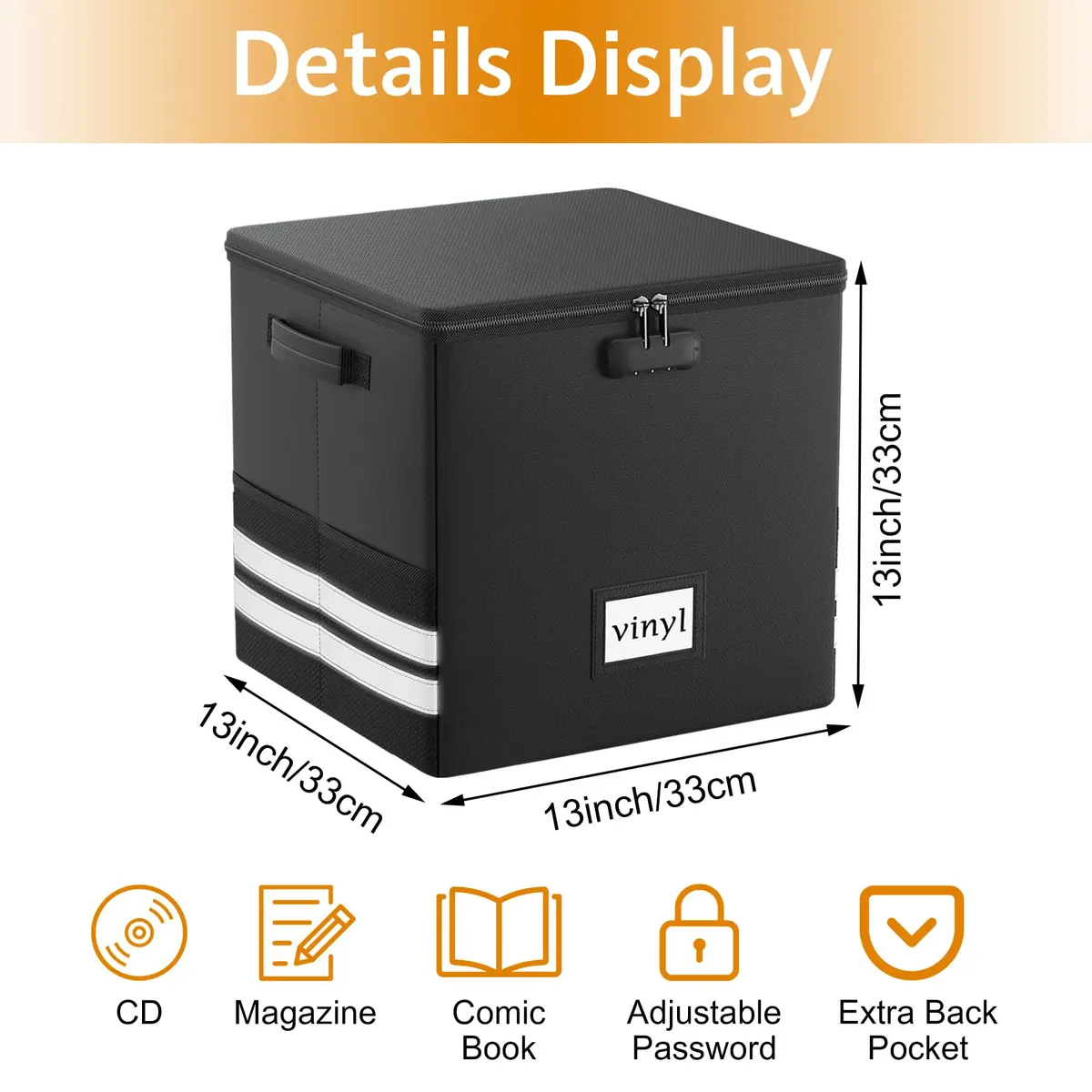onvvippiv Large Vinyl Record Storage Box Fireproof Waterproof with Lock | 13"x13"x13" | Holds 100+ Records - view 4