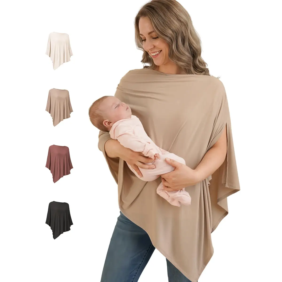 Konssy Rayon Made from Bamboo Nursing Cover for Breastfeeding, Clay, 1 Unit | Soft, Breathable, and Stretchy Poncho for Privacy - main product image