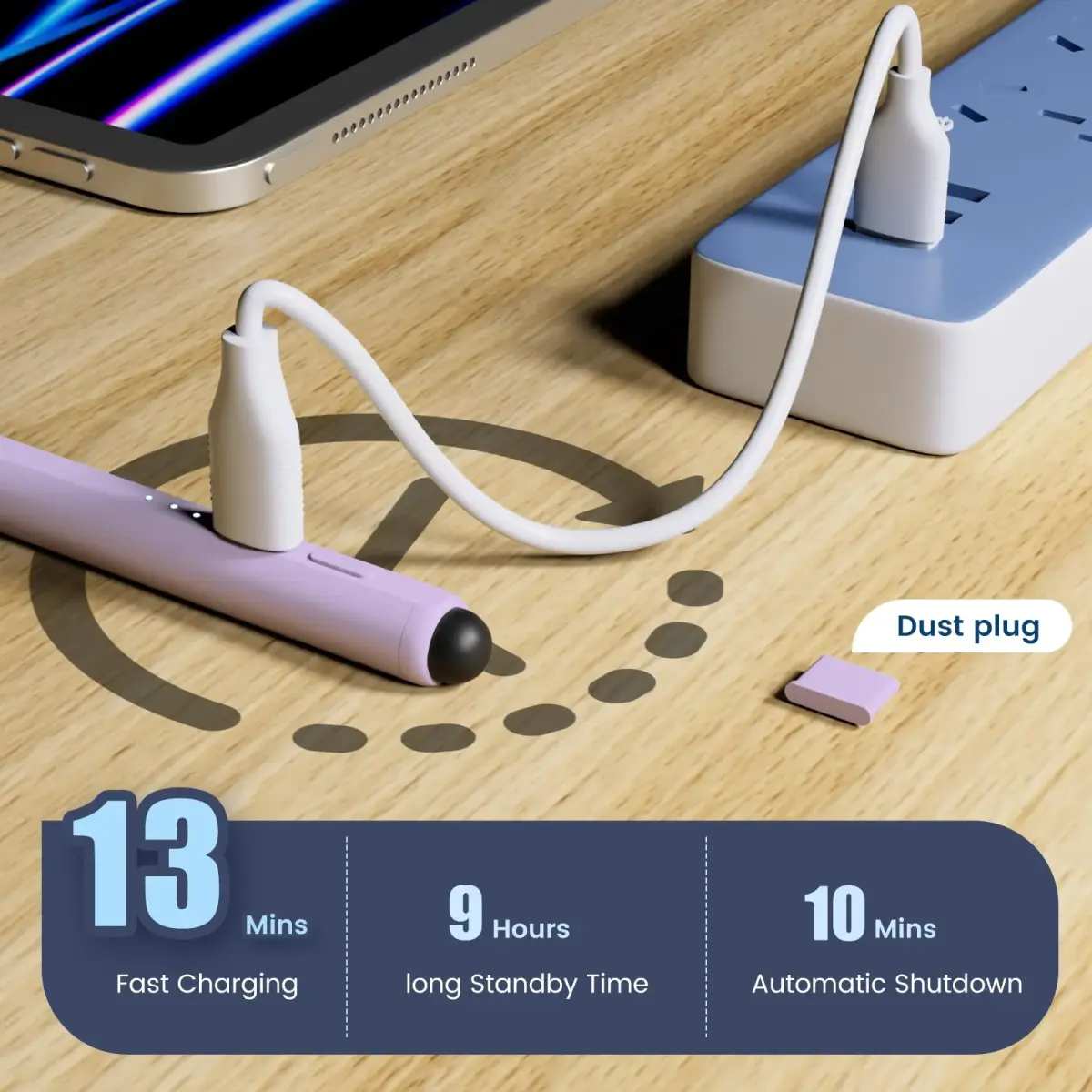 STYLUSHOME Active Stylus Pen for iPad, 165mm (6.5in) with 13-Min Fast Charge & Tilt Sensitivity | Precision Fine Tip & Rubber Tip - view 6