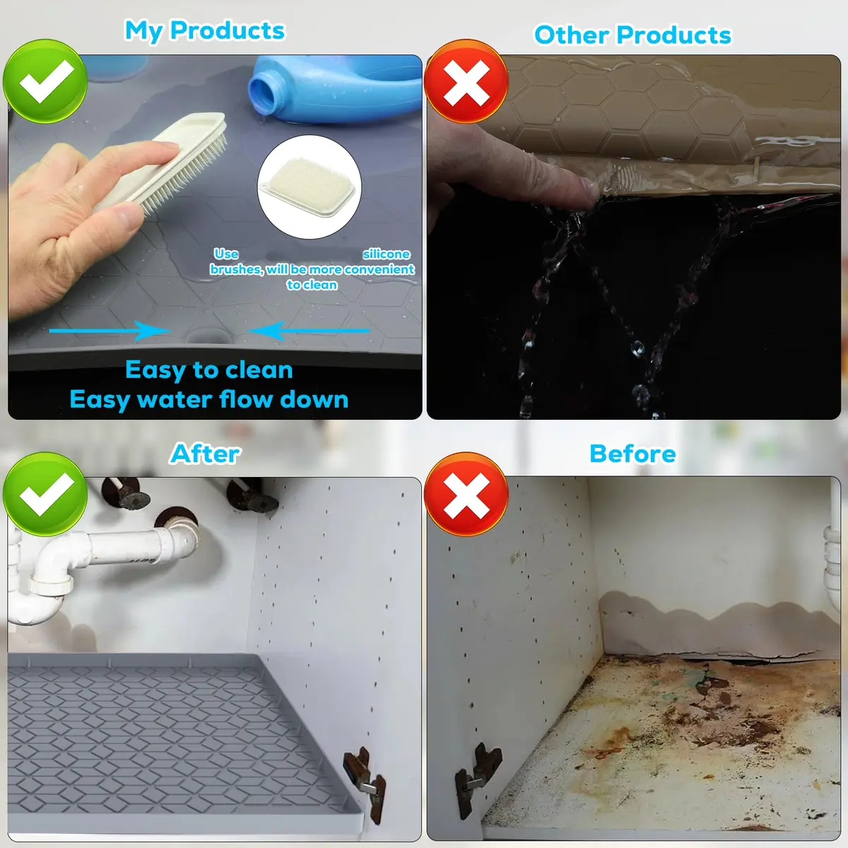 MIFADFAO Under Sink Mat 86cm x 56cm (34"x22") | Waterproof Silicone Liner with Drain Hole for Kitchen Cabinets & Counters - view 6