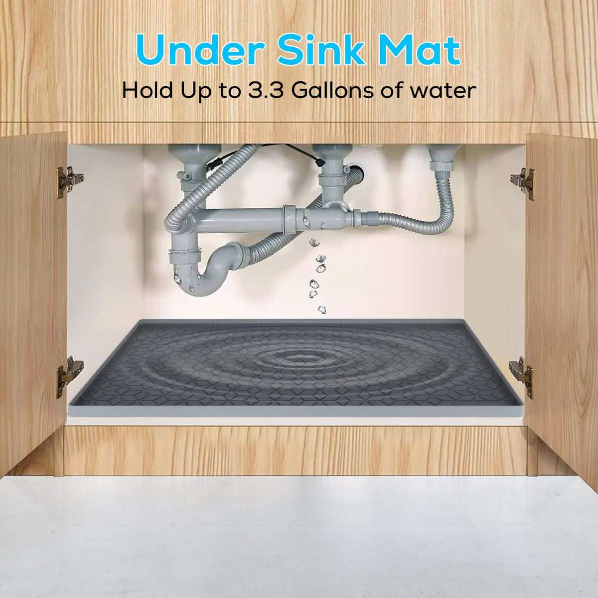 MIFADFAO Under Sink Mat 86cm x 56cm (34"x22") | Waterproof Silicone Liner with Drain Hole for Kitchen Cabinets & Counters - view 4