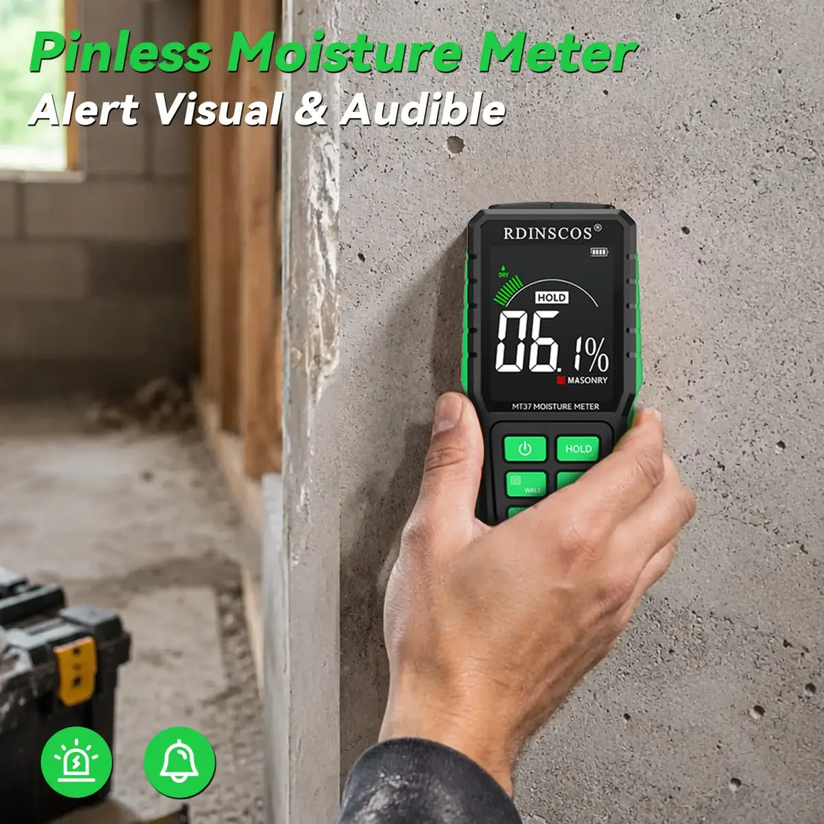 RDINSCOS Pinless Moisture Meter for Wall, Wood, Concrete & Drywall | 19mm Deep Scan, Rechargeable, Color Display - view 3