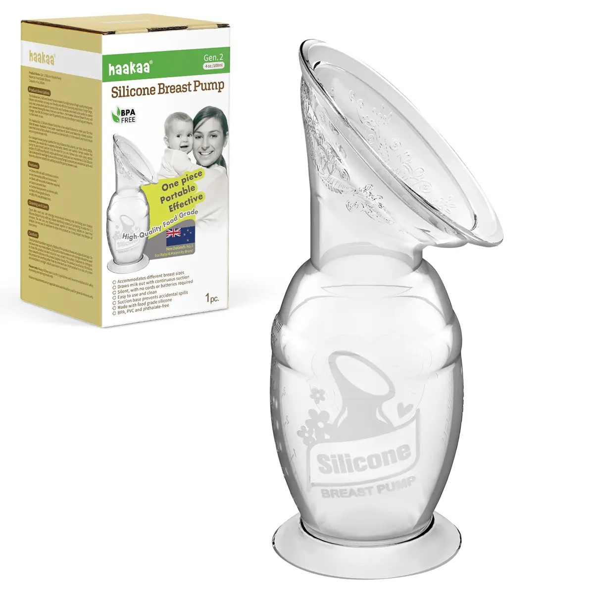 haakaa Gen.2 Manual Silicone Breast Pump 100ml (3.38 Fl Oz) | BPA-Free, Portable, Easy-Clean - main product image