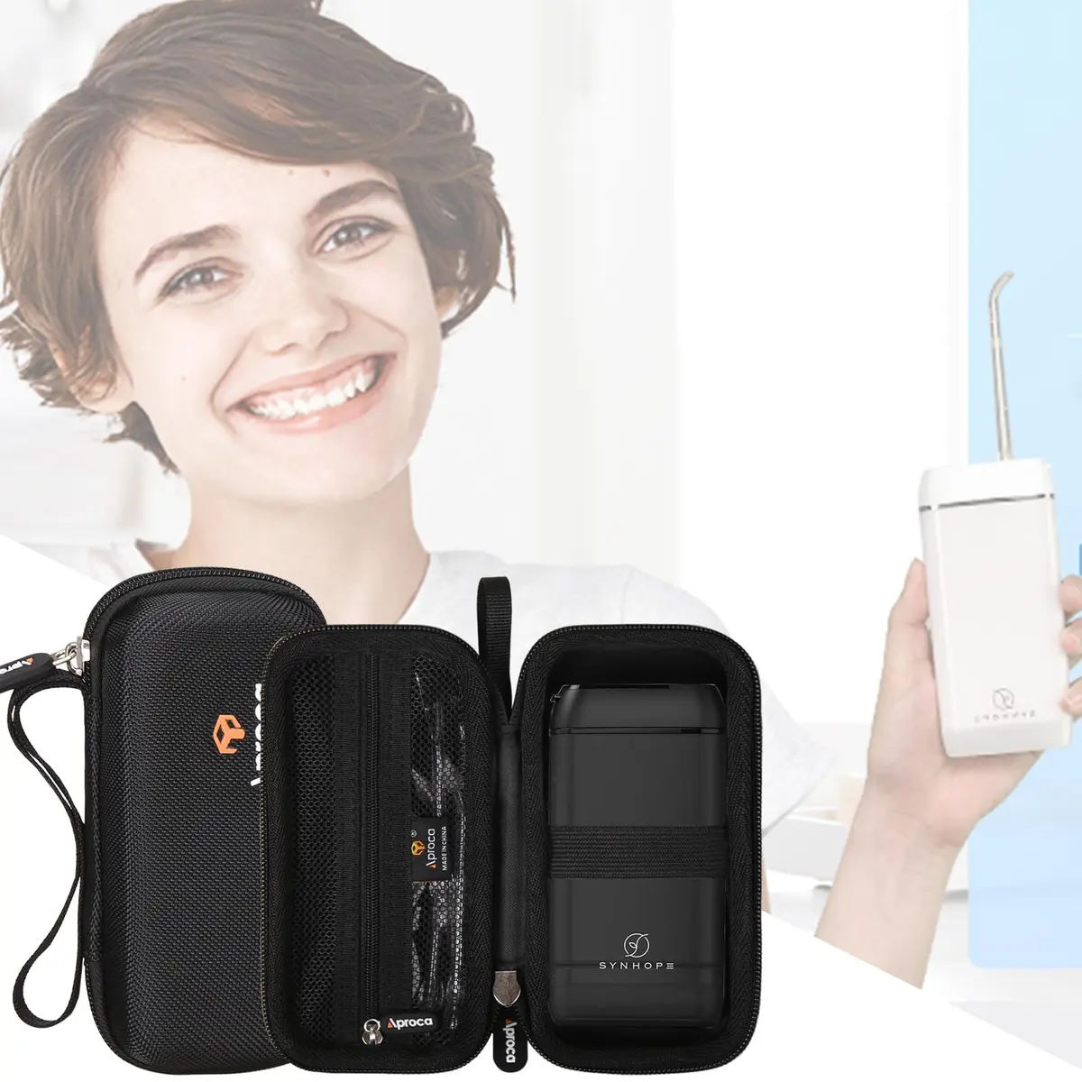 Aproca Black Carrying Case for SYNHOPE Water Flosser Oral Irrigator, 17.1cm (6.7in) | Hard EVA Protection - view 4