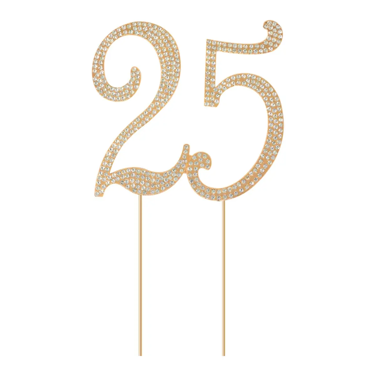 Honbay 25 Birthday Cake Topper Sparkling Bling Alloy Crystal Rhinestones | Gold, 4.72x4.25 inch - main product image