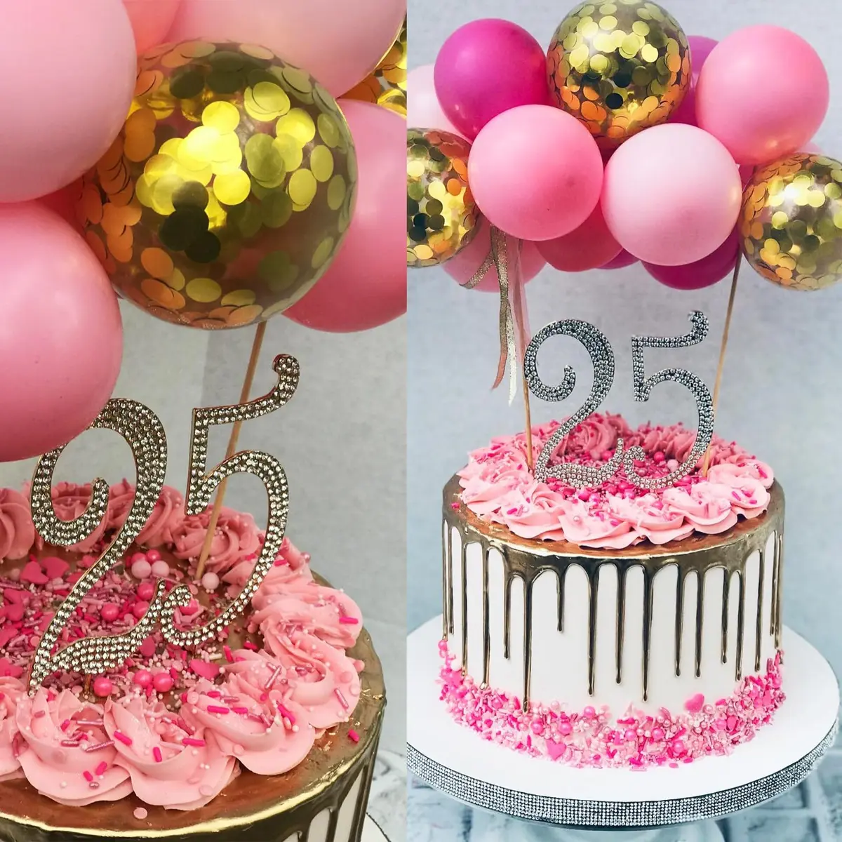 Honbay 25 Birthday Cake Topper Sparkling Bling Alloy Crystal Rhinestones | Gold, 4.72x4.25 inch - view 6