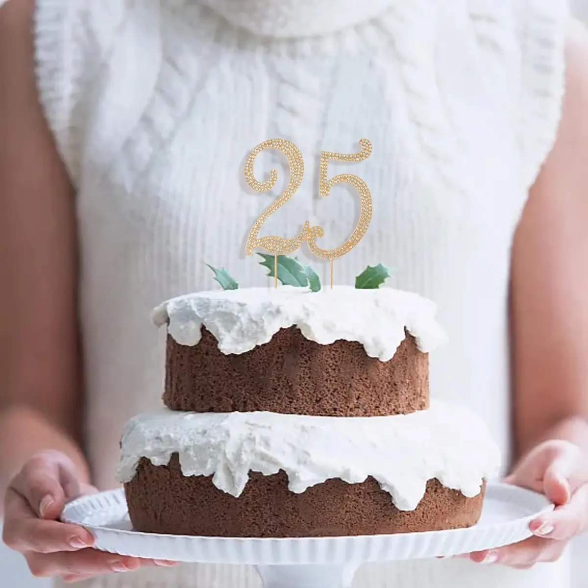 Honbay 25 Birthday Cake Topper Sparkling Bling Alloy Crystal Rhinestones | Gold, 4.72x4.25 inch - view 8