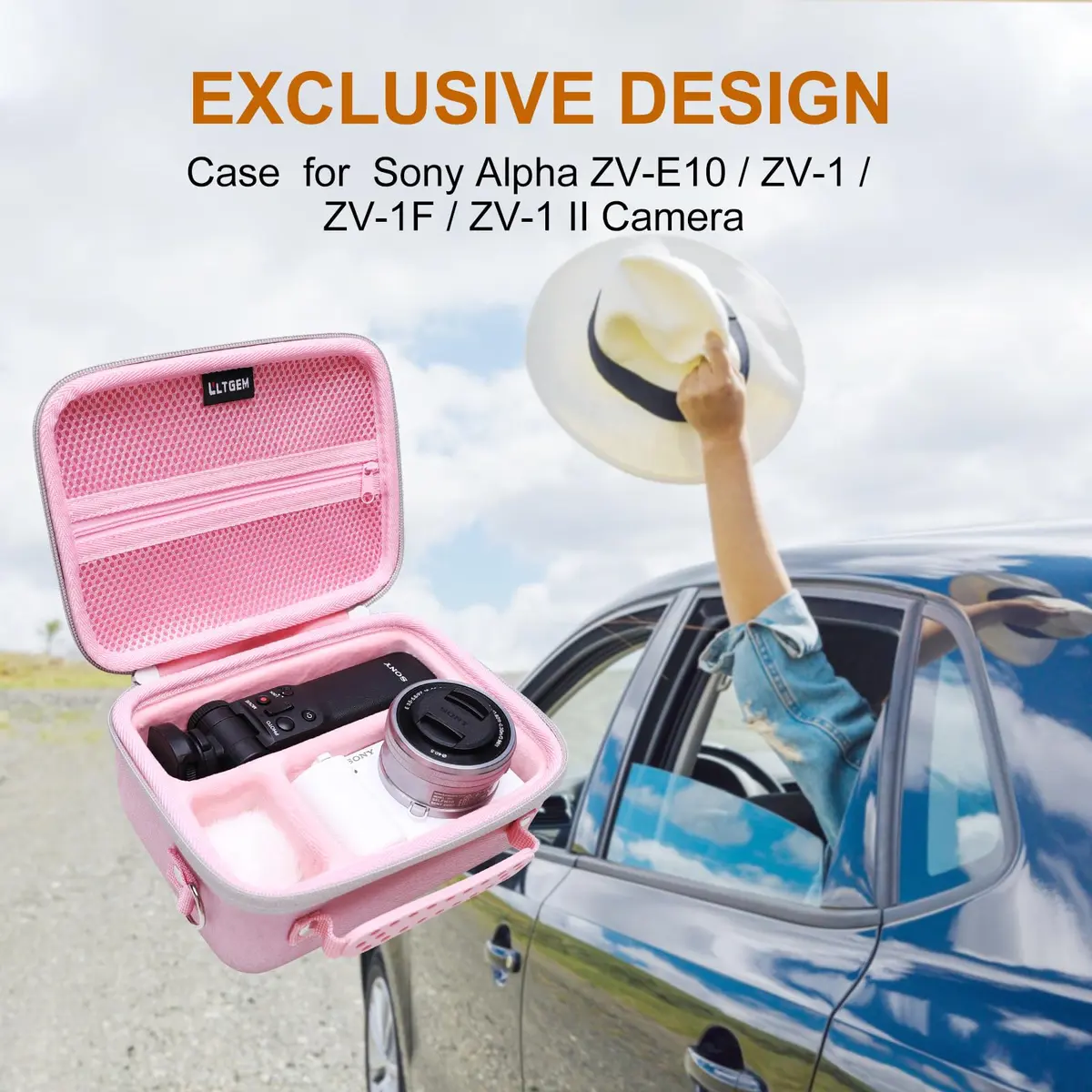 LTGEM Camera Case for Sony ZV-E10/ZV-1F/ZV-1/ZV-1 II, Pink, 20cm (8") L x 15cm (6") W x 10cm (4.1") H | Fits Tripod & Mic - view 8